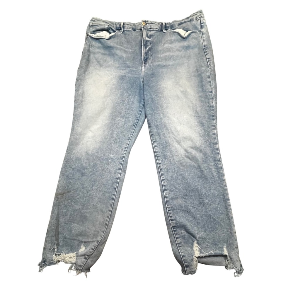 Good American Women Light Wash Distressed Raw Hem Straight Leg Jeans Size 24